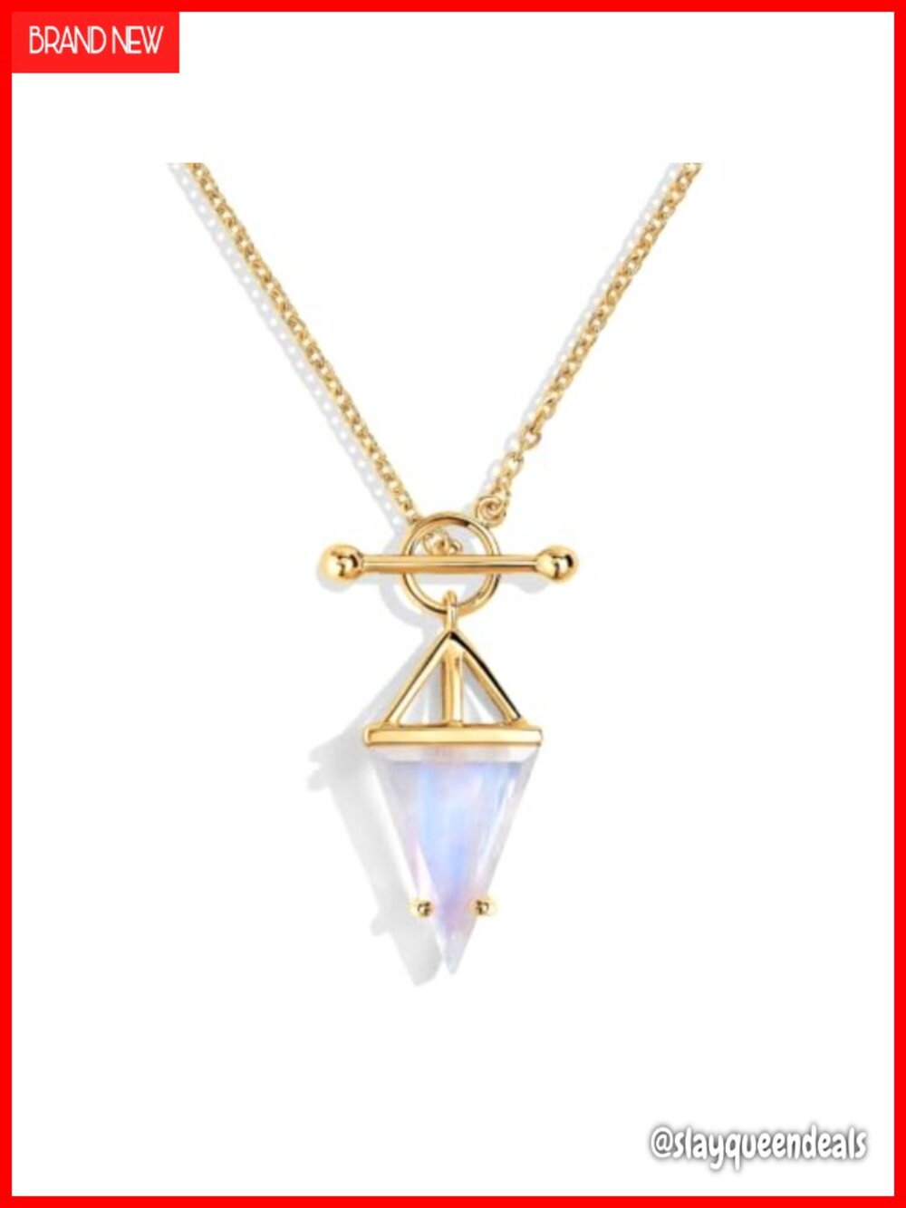 Moonstone Pendant Necklace 925 Sterling Silver 18kt Gold Plated T-Lock Women